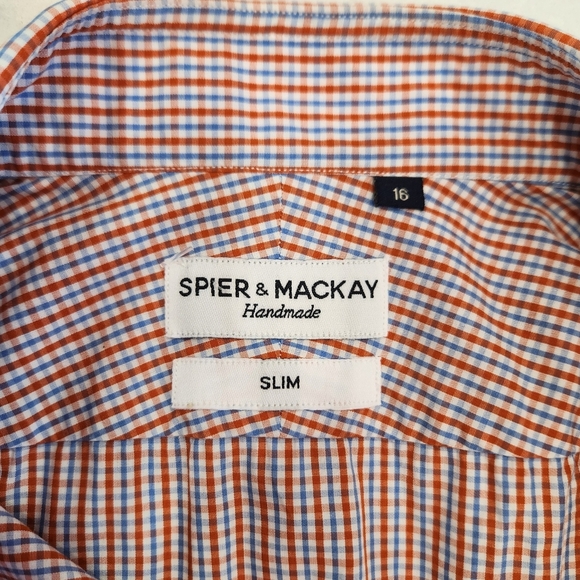Spier & Mackay Handmade Slim Shirt Mens 16 Multicoloured Gingham Checks Oxford - Picture 7 of 10